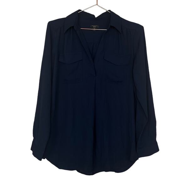 ANN TAYLOR factory dark navy button down size small petite - Picture 1 of 5